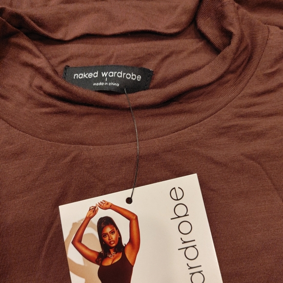 NAKED WARDROBE "DOWN MY NECK CROP TOP, CHOCOLATE L - Picture 10 of 11